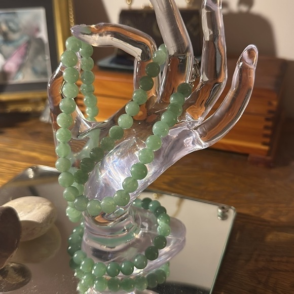 Vintage Jade Bead Necklace and Bracelet Set Silver Clasps - Picture 4 of 12